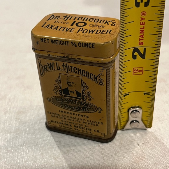 Sold Antique camel colored rectangular “Dr. Hitchcock’s Laxative Powder” tin. - Picture 8 of 8
